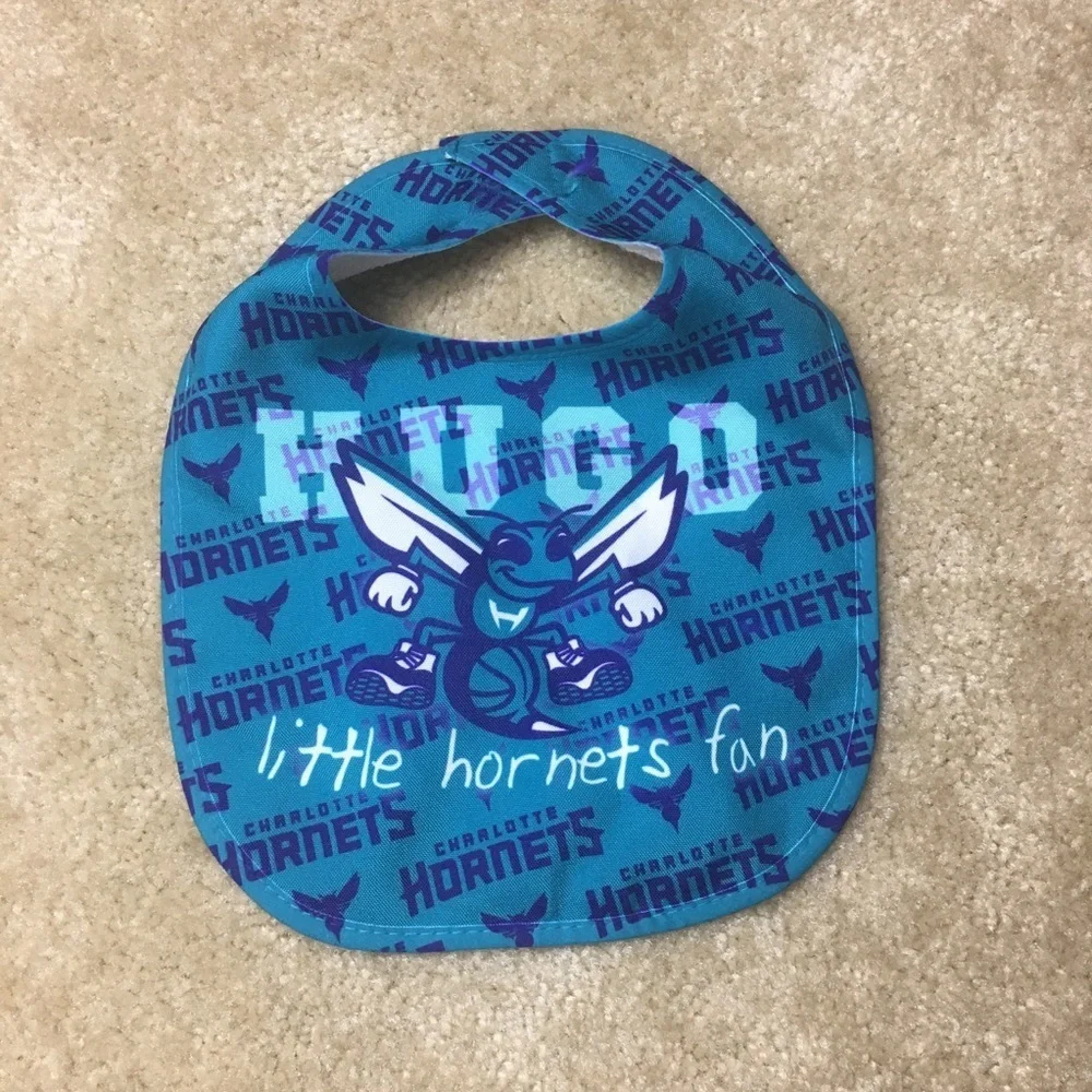 Hugo Little Hornets Fan Teal & Purple Baby Bib
